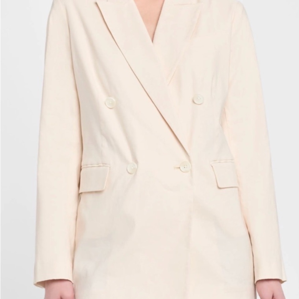 Double-Breasted Cream Blazer Jacket - Women